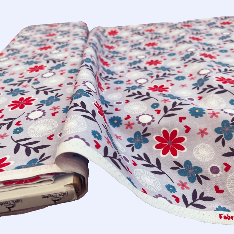 100% Cotton Red and  Blue Flower 1