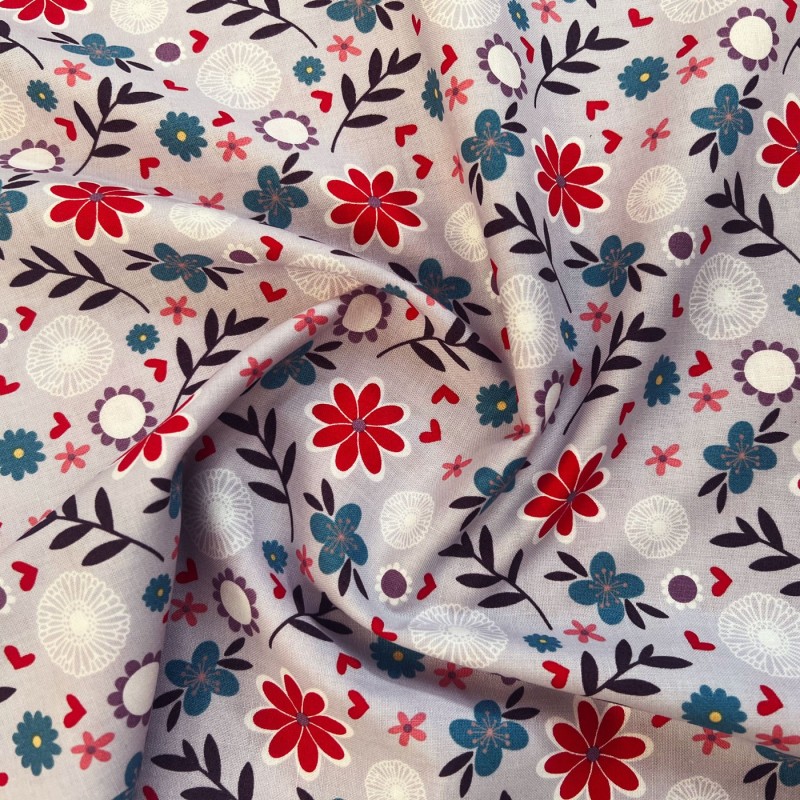 100% Cotton Red and  Blue Flower 4