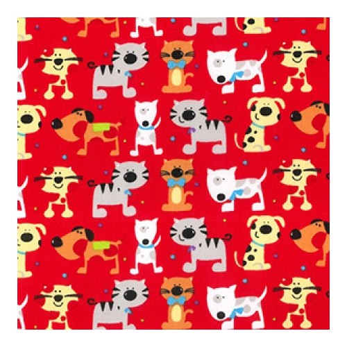 Polycotton Cat Prints Red