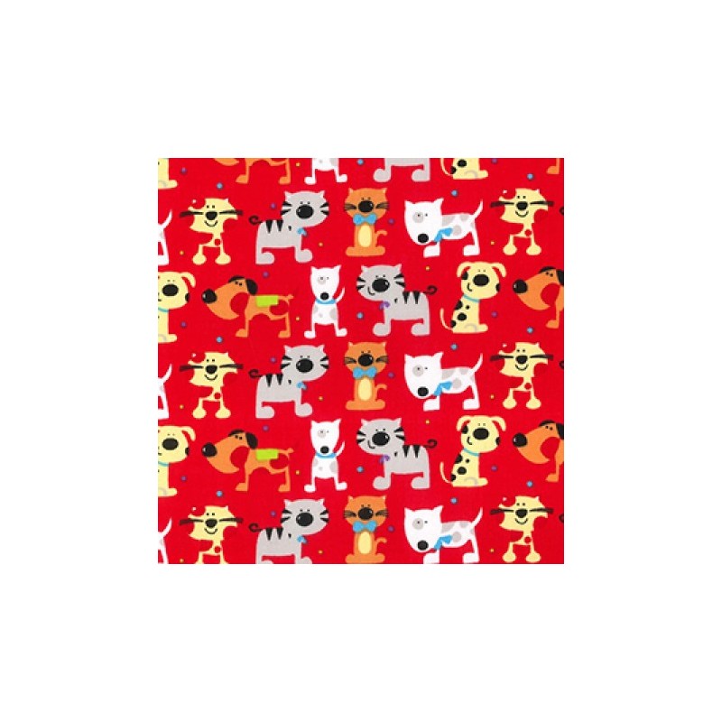 Polycotton Cat Prints Red